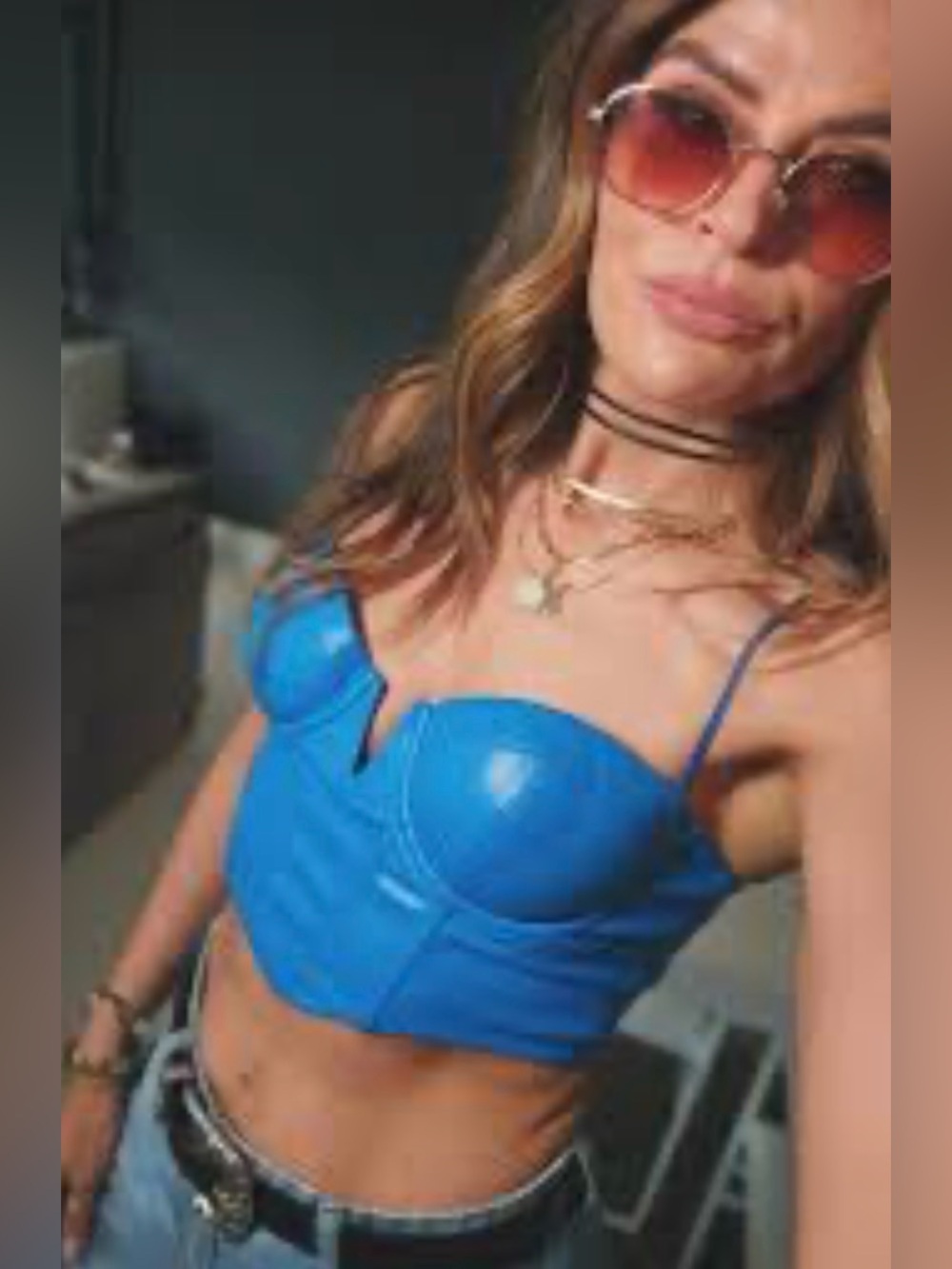 Oh Polly Bright Blue Faux-Leather Bustier Crop Top